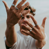 Lifestyle shot of Billie Jo ring collection on model's hand v2